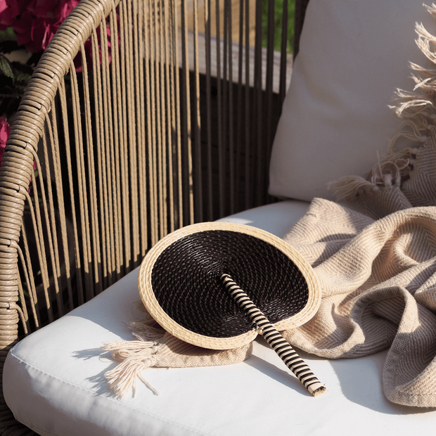 Handwoven Fan - Cream and Brown