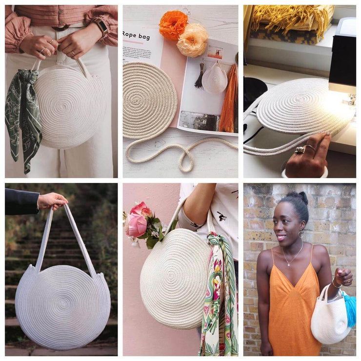 la basketry rope basket bag diy kit showing made bag in multiple uses